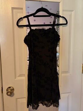 Black Floral-Texture Spaghetti Strap Dress